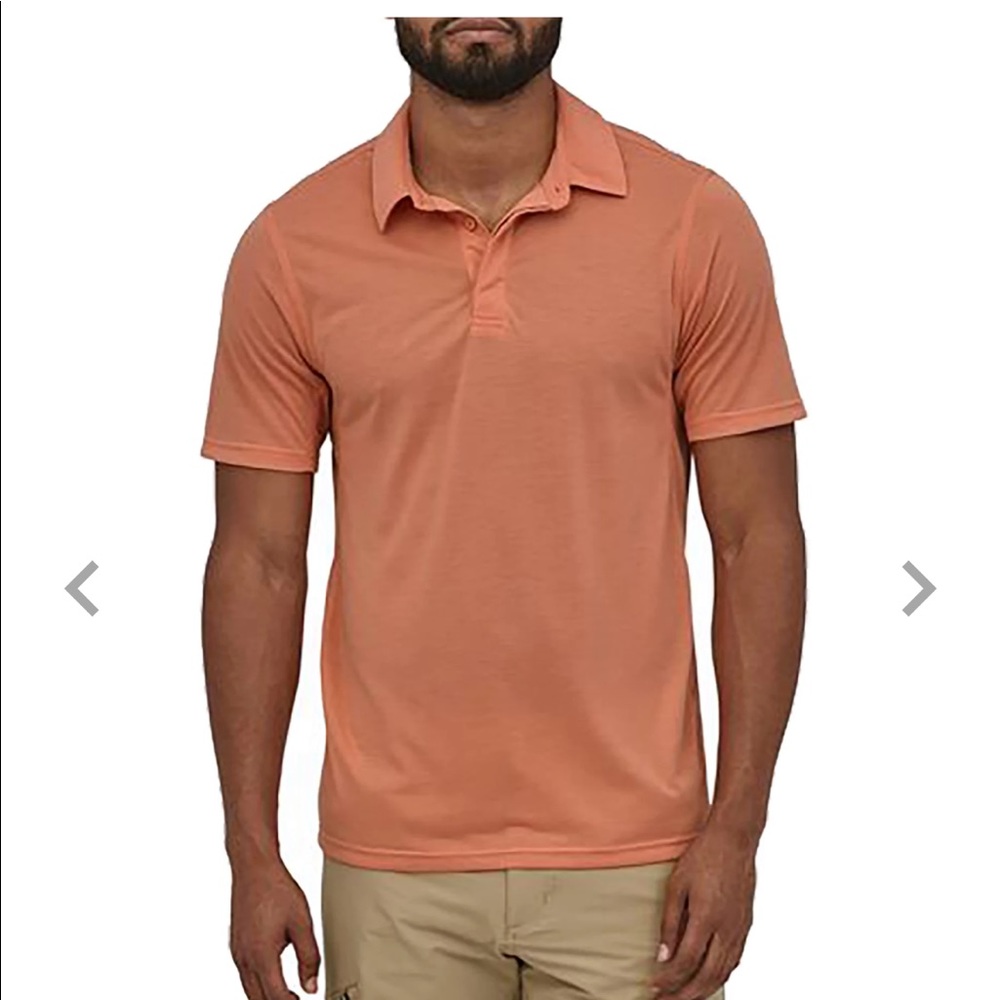 Men’s Patagonia ~Organic Cotton Orange White Striped Polo Shirt